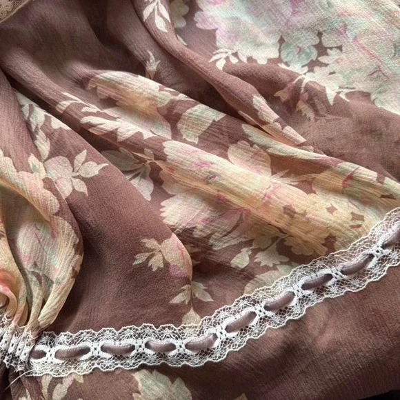 Vintage 2003 Victoria's Secret Floral 100% Silk Slip Brown Pink White Y2K - Picture 8 of 8